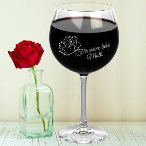 Weinglas Rose zum Muttertag mit Gravur
